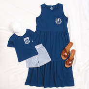 mom and me navy outfits with seersucker shorts