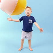 monogrammed boys set in navy seersucker