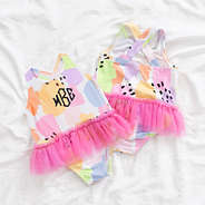 Front and back of toddler tutu bathing suit
