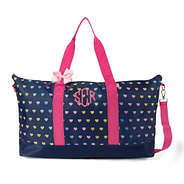 Monogrammed Kids Packable Duffel Bag in Navy Hearts