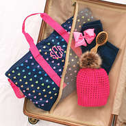 navy hearts monogrammed kids packable duffel bag