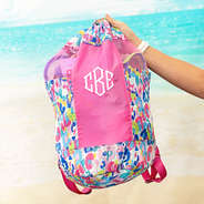 watercolor cheetah kids beach backpack bag in hand