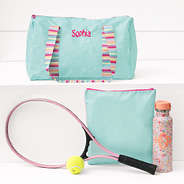 mint personalized kids activity bag with tennis gear and water bottle