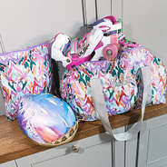 jewel ikat activity bag on counter with roller skates