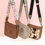 trio kids saddlebags in white leopard, taupe grey, and cowhide