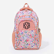 monogrammed backpack in coral floral