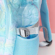 blue quilted hearts backpack detail shot
