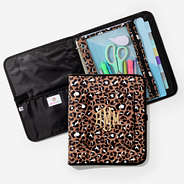 monogrammed binder in cheetah
