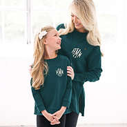 mom and me deep teal monogrammed crewneck sweatshirts