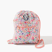 Monogrammed Kids Cinch Bag in Coral Floral