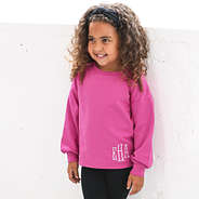 magenta puff sleeve sweatshirt on aubri