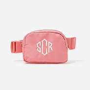 monogrammed kids belt bag in coral
