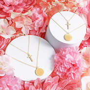 mom and me monogrammed cross necklaces with flowers