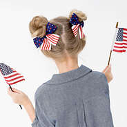 american hair bow set with girl holding flags