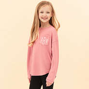 dusty rose kids waffle shirt on addie