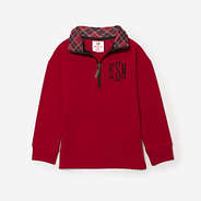 monogrammed kids quarter zip sweatshirt in red plaid