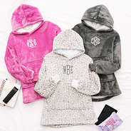 hot pink snow leopard and charcoal monogrammed kids blanket hoodies