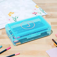 aqua blue monogrammed kids pencil box