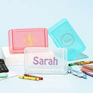 trio monogrammed pencil boxes hobo font