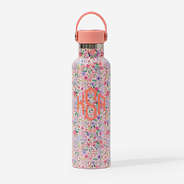 monogrammed kids water bottle in coral floral
