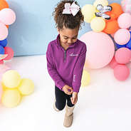 girl wearing personalized faith loved pullover