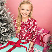 red bow-utiful girls nightgown on addie up close