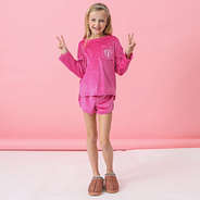 front of monogrammed kids hot pink softspun lounge set