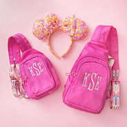 hot pink mom and me monogrammed sling backpacks
