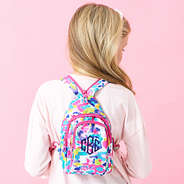 watercolor cheetah kids sling backpack on back