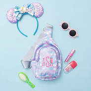 mermaid magic kids sling backpack flatlay