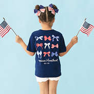 back of kids american monogrammed navy bows t shirt