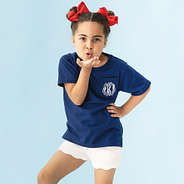 girl wearing navy americana monogrammed t shirt