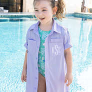 close up of girl wearing monogrammed kids fishing shirt