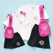 mom and me black monogrammed skorts ootd