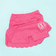 biker shorts under monogrammed hot pink skort