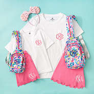 mom and me hot pink monogrammed skorts with sling backpacks