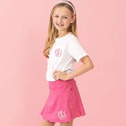 side of monogrammed kids hot pink skort