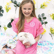 girl wearing flutter sleeve personalized light pink dress