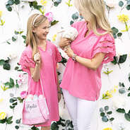mom and me personalized flutter sleeve dress and top in light pink