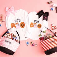 kids hey boo long sleeve shirts with halloween bags