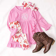 pink bows girls monogrammed ruffle tunic leggings set with cowboy boots