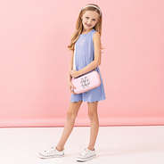 girl with monogrammed nintendo switch gaming travel case over shoulder