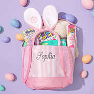 pink monogrammed bunny ears and seersucker easter basket