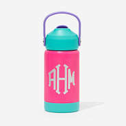 monogrammed kids flip straw water bottle in pink and mint