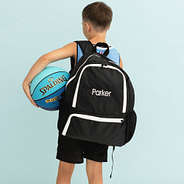 kids black activity backpack on back