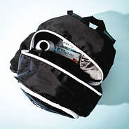 kids black activity backpack unzipped