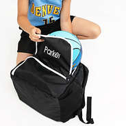 kids black activity backpack with basketball inside
