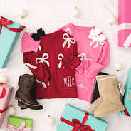 crimson and hot pink kids sequin bow sweatshirt flatlay