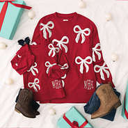 crimson mom and me sequin bow sweatshirt flatlay