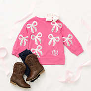 hot pink kids sequin bow sweatshirt flatlay